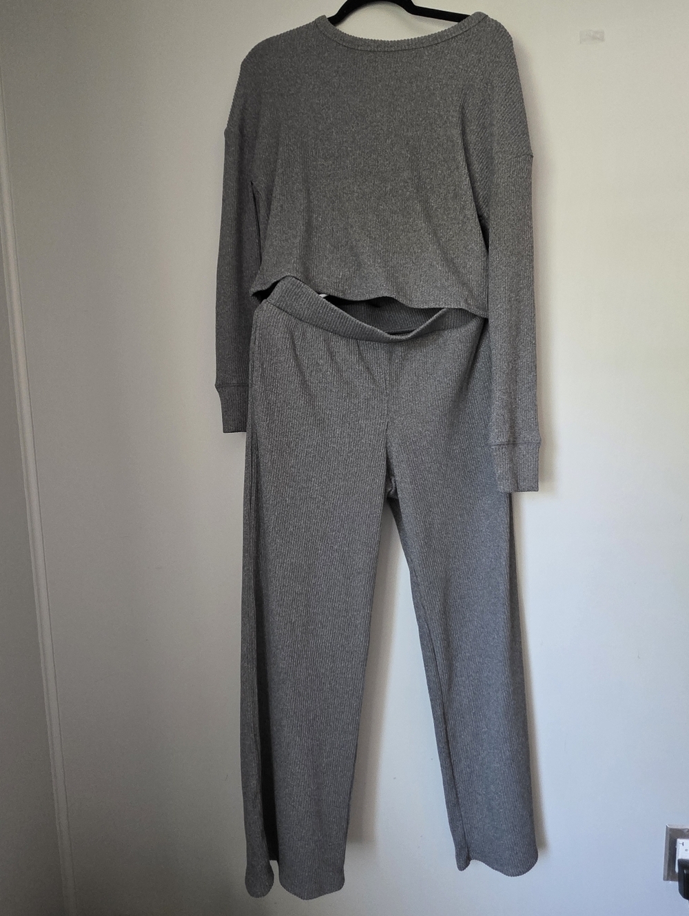 Cozy Ribbed Knit Lounge Pants - Gray